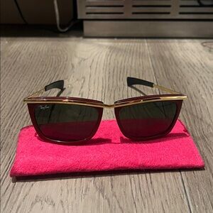 Ray-Ban Gold Frame Sunglasses with Black Lenses